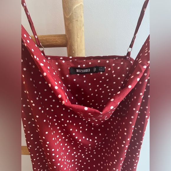 Missguided Red Polka Dot Cami Cowl Neck Midi Dress, Size 4 - Picture 5 of 5